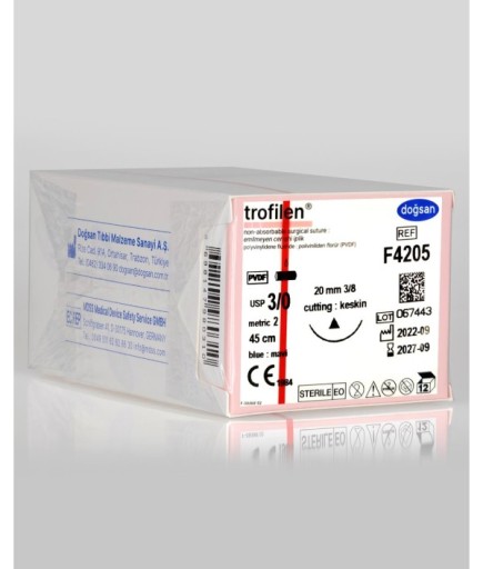 F4205 Trofilen 3/0 20 3/8 Keskin (Δ) 45Cm PVDF Emilemeyen Sütür 12 Ad./Pkt