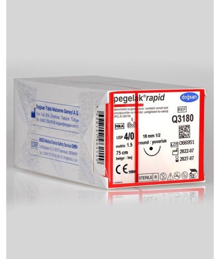 Q3180 Pegelak Rapid 4/0 18 1/2 Yuvarlak (●) 75Cm PGLA Emilebilir Sütür 12 Ad./Pkt