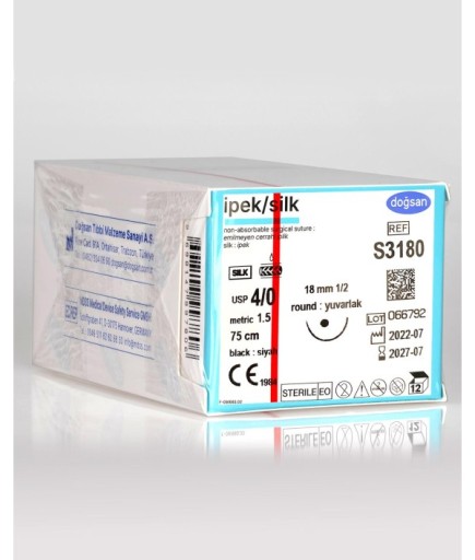 S3180 İpek 4/0 18 1/2 Yuvarlak (●) 75Cm İpek Emilemeyen Sütür 12 Ad./Pkt