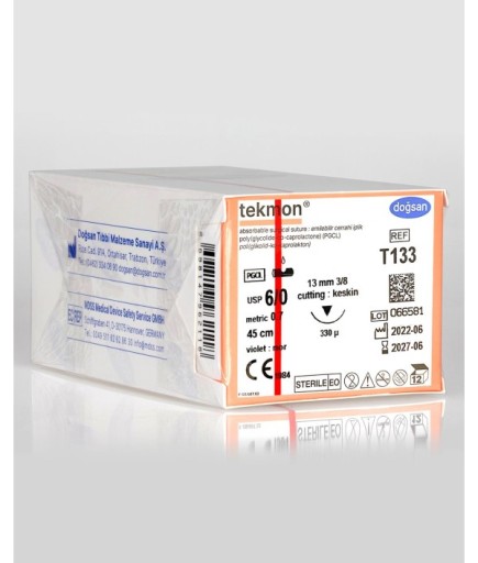 T133 Tekmon 6/0 13 3/8 Keskin (▼) 45Cm PGCL Emilebilir Sütür 12 Ad./Pkt