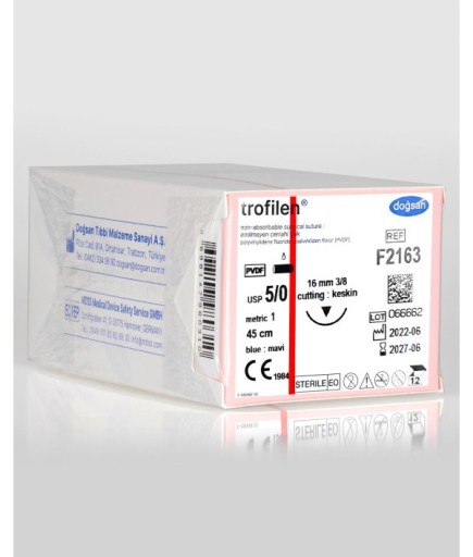 F2163 Trofilen 5/0 16 3/8 Keskin (▼) 45Cm PVDF Emilemeyen Sütür 12 Ad./Pkt