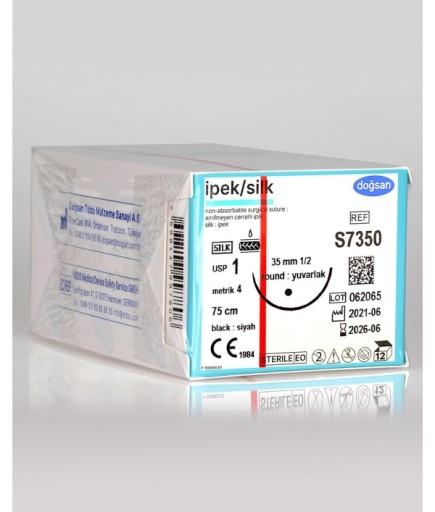 S7350 İpek 1 35 1/2 Yuvarlak (●) 75Cm İpek Emilemeyen Sütür 12 Ad./Pkt