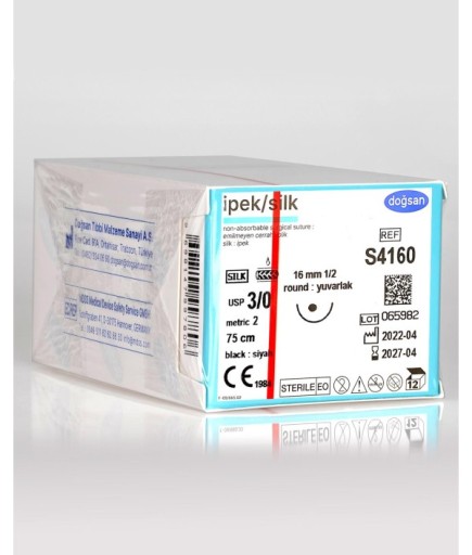 S4160 İpek 3/0 16 1/2 Yuvarlak (●) 75Cm İpek Emilemeyen Sütür 12 Ad./Pkt
