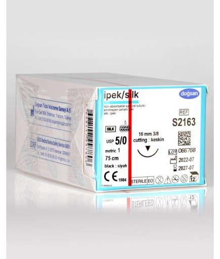 S2163 İpek 5/0 16 3/8 Keskin (▼) 75Cm Emilemeyen Sütür 12 Ad./Pkt