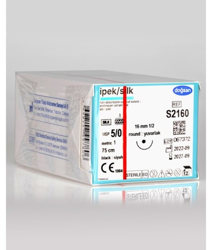 S2160 İpek 5/0 16 1/2 Yuvarlak (●) 75Cm İpek Emilemeyen Sütür 12 Ad./Pkt