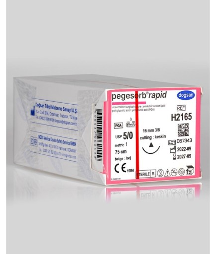 H2165 Pegesorb Rapid 5/0 16 3/8 Keskin (Δ) 75Cm PGLA Emilebilir Sütür 12 Ad./Pkt