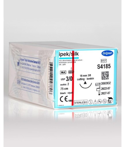 S4185 İpek 3/0 18 3/8 Keskin (Δ) 75Cm İpek Emilemeyen Sütür 12 Ad./Pkt