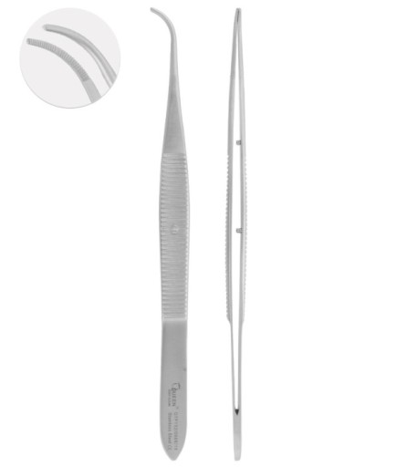QTP152 Eğri Dişsiz Penset Micro-Adson 1,3X1mm 15Cm