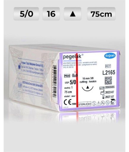 L2165 DOĞSAN Pegelak 5/0 16 3/8 Keskin (Δ) 75Cm PGLA Emilebilir Sütür 12 Ad./Pkt