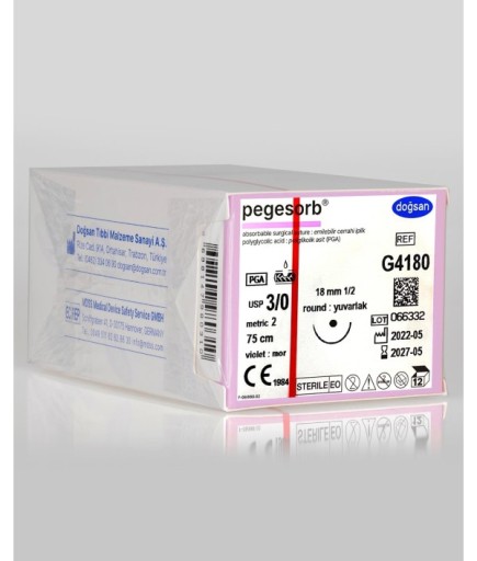 G4180 Pegesorb 3/0 18 1/2 Yuvarlak (●) 75Cm PGA Emilebilir Sütür 12 Ad./Pkt