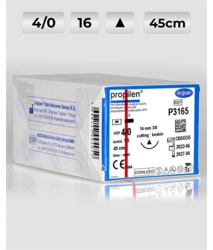 P3165 DOĞSAN Propilen 4/0 16 3/8 Keskin (Δ) 45Cm Polipropilen Emilemeyen Sütür 12 Ad./Pkt