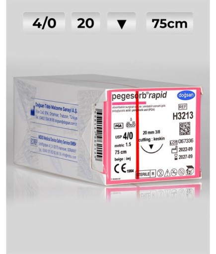 H3213 DOĞSAN Pegesorb Rapid 4/0 20 3/8 Keskin (▼) 75Cm PGLA Emilebilir Sütür 12 Ad./Pkt