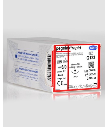 Q133 Pegelak Rapid 6/0 13 3/8 Keskin (▼) 45Cm PGLA Emilebilir Sütür 12 Ad./Pkt