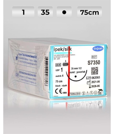 S7350 DOĞSAN İpek 1 35 1/2 Yuvarlak (●) 75Cm İpek Emilemeyen Sütür 12 Ad./Pkt