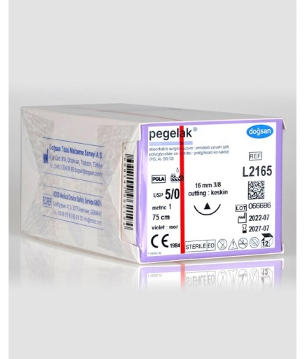 L2165 Pegelak 5/0 16 3/8 Keskin (Δ) 75Cm PGLA Emilebilir Sütür 12 Ad./Pkt