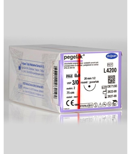 L4200 Pegelak 3/0 20 1/2 Yuvarlak (●) 75Cm PGLA Emilebilir Sütür 12 Ad./Pkt