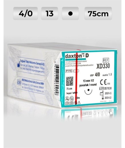XD330 DOĞSAN Daxton-D 4/0 13 1/2 Yuvarlak (●) 75Cm TEFLON Emilemeyen Sütür 12 Ad./Pkt