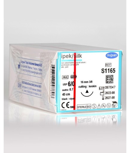 S1165 İpek 6/0 16 3/8 Keskin (Δ) 45Cm İpek Emilemeyen Sütür 12 Ad./Pkt