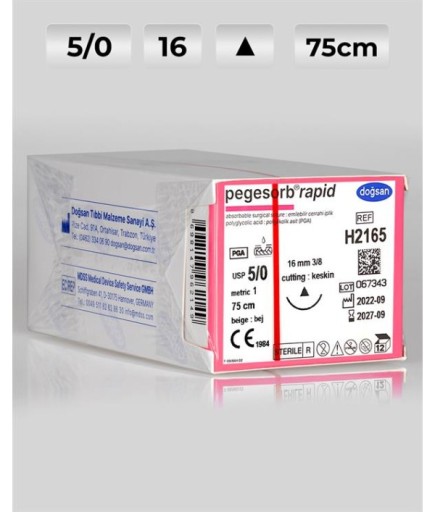 H2165 DOĞSAN Pegesorb Rapid 5/0 16 3/8 Keskin (Δ) 75Cm PGLA Emilebilir Sütür 12 Ad./Pkt
