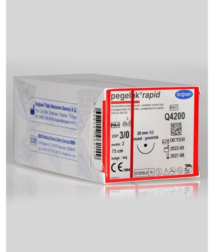 Q4200 Pegelak Rapid 3/0 20 1/2 Yuvarlak (●) 75Cm PGLA Emilebilir Sütür 12 Ad./Pkt
