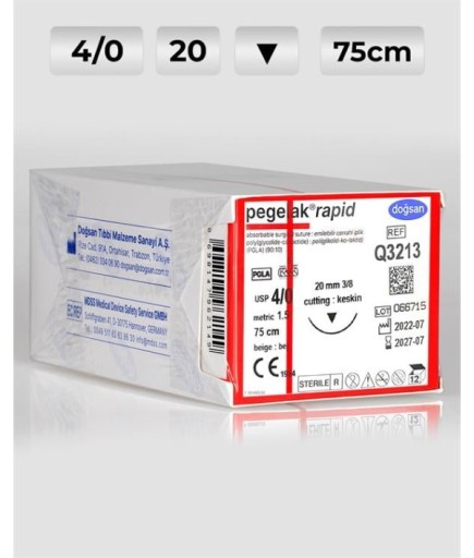 Q3213 DOĞSAN Pegelak Rapid 4/0 20 3/8 Keskin (▼) 75Cm PGLA Emilebilir Sütür 12 Ad./Pkt