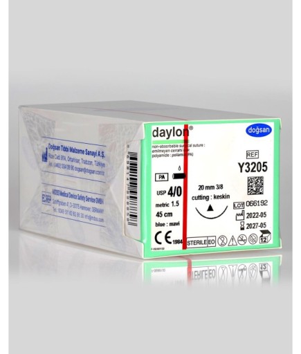 Y3205 Daylon 4/0 20 3/8 Keskin (Δ) 45Cm Polyamid Emilemeyen Sütür 12 Ad./Pkt