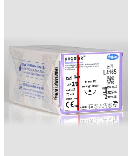 L4165 Pegelak 3/0 16 3/8 Keskin (Δ) 75Cm PGLA Emilebilir Sütür 12 Ad./Pkt