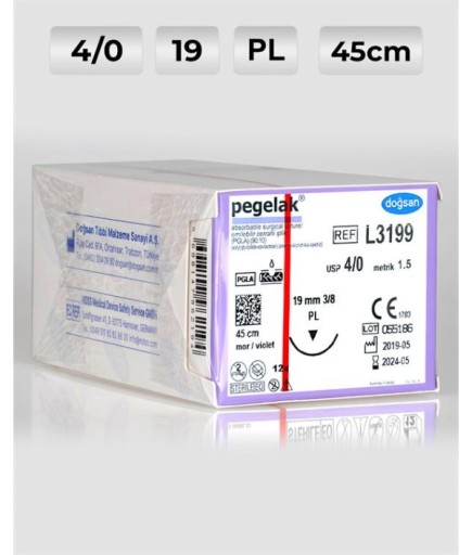 L3199 DOĞSAN Pegelak 4/0 19 3/8 PL 45Cm PGLA Emilebilir Sütür 12 Ad./Pkt