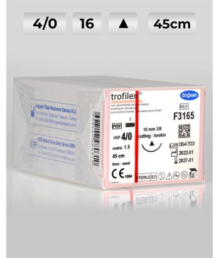 F3165 DOĞSAN Trofilen 4/0 16 3/8 Keskin (Δ) 45Cm PVDF Emilemeyen Sütür 12 Ad./Pkt