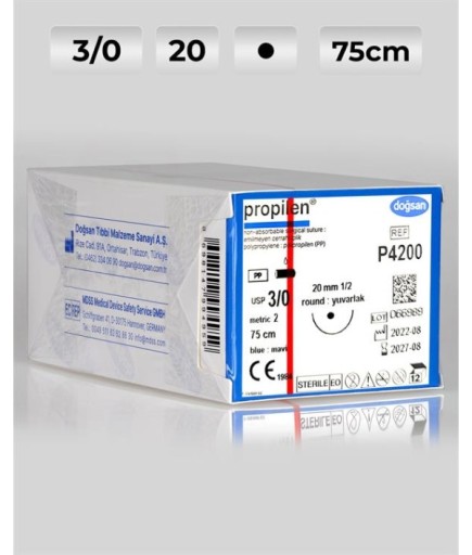 P4200 DOĞSAN Propilen 3/0 20 1/2 Yuvarlak (●) 75Cm Polipropilen Emilemeyen Sütür 12 Ad./Pkt