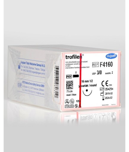 F4160 Trofilen 3/0 16 1/2 Yuvarlak (●) 75Cm PVDF Emilemeyen Sütür 12 Ad./Pkt