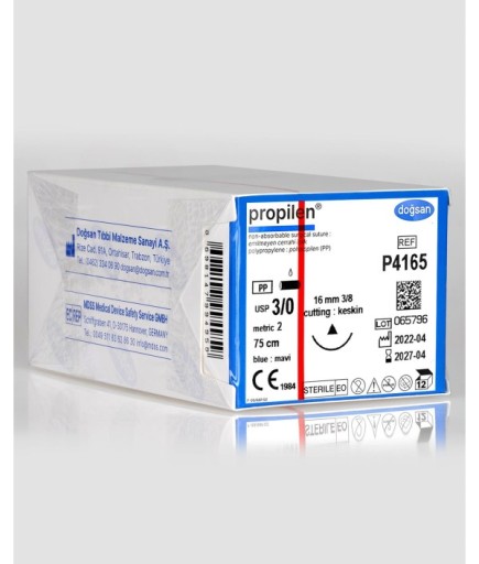 P4165 Propilen 3/0 16 3/8 Keskin (Δ) 75Cm Polipropilen Emilemeyen Sütür 12 Ad./Pkt