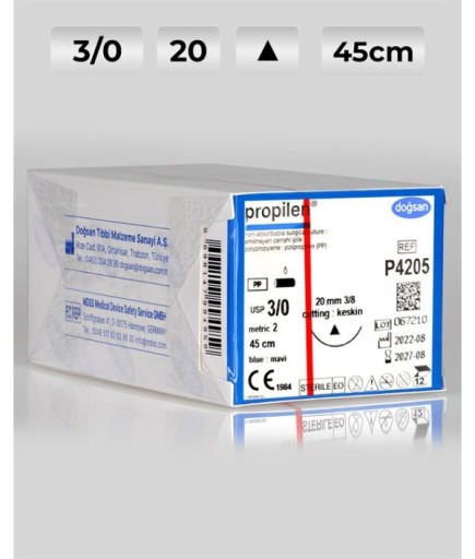 P4205 DOĞSAN Propilen 3/0 20 3/8 Keskin (Δ) 45Cm Polipropilen Emilemeyen Sütür 12 Ad./Pkt