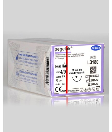 L3180 Pegelak 4/0 18 1/2 Yuvarlak (●) 75Cm PGLA Emilebilir Sütür 12 Ad./Pkt
