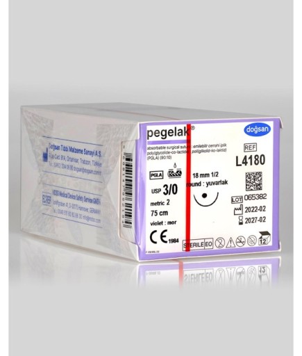 L4180 Pegelak 3/0 18 1/2 Yuvarlak (●) 75Cm PGLA Emilebilir Sütür 12 Ad./Pkt