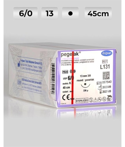 L131 DOĞSAN Pegelak 6/0 13 3/8 Yuvarlak (●) 45Cm PGLA Emilebilir Sütür 12 Ad./Pkt