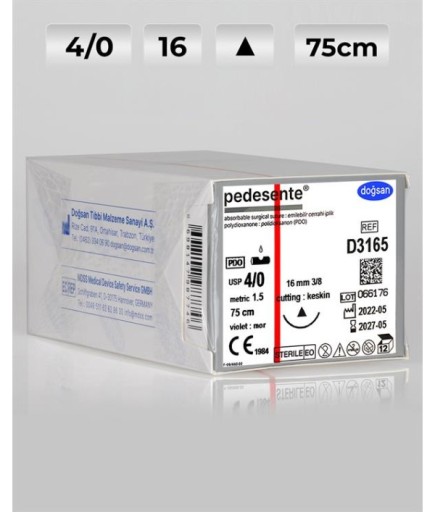 D3165 DOĞSAN Pedesente 4/0 16 3/8 Keskin (Δ) 75Cm PDO Emilebilir Sütür 12 Ad./Pkt