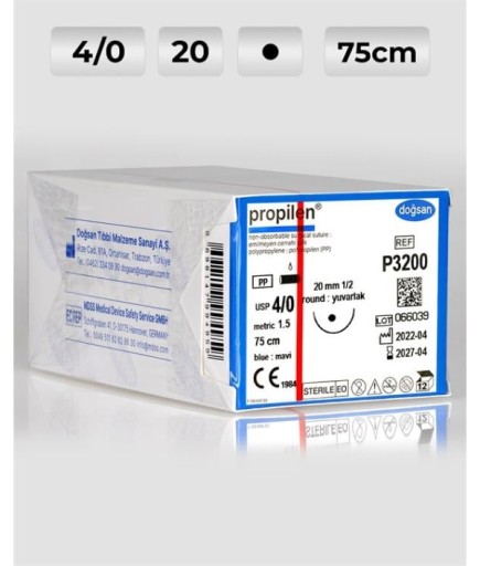 P3200 DOĞSAN Propilen 4/0 20 1/2 Yuvarlak (●) 75Cm Polipropilen Emilemeyen Sütür 12 Ad./Pkt