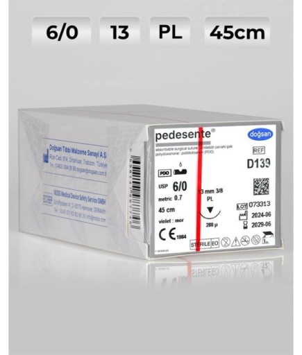 D139 DOĞSAN Pedesente 6/0 13 3/8 PL 45Cm PDO Emilebilir Sütür 12 Ad./Pkt