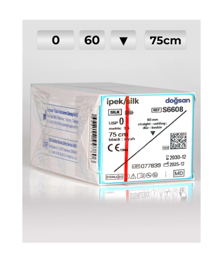 S6608 DOĞSAN İpek 0 60 1 Keskin (▼) 75Cm İpek Emilemeyen Sütür 12 Ad./Pkt
