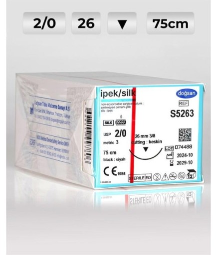 S5263 DOĞSAN İpek 2/0 26 3/8 Keskin (▼) 75Cm İpek Emilemeyen Sütür 12 Ad./Pkt