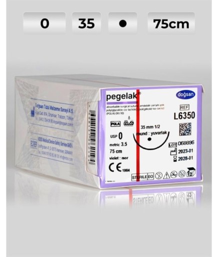 L6350 DOĞSAN Pegelak 0 35 1/2 Yuvarlak (●) 75Cm PGLA Emilebilir Sütür 12 Ad./Pkt