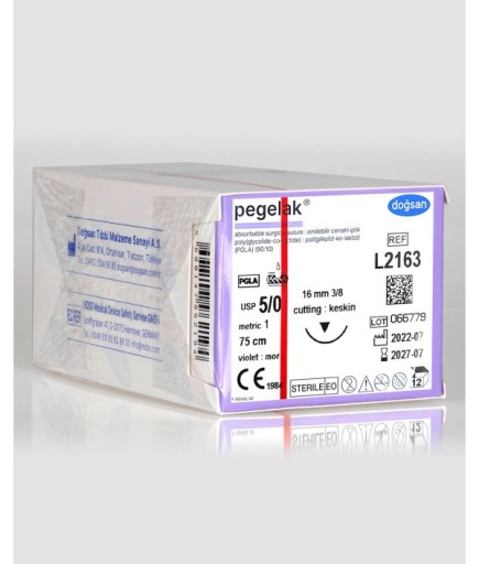 L2163 Pegelak 5/0  Keskin (▼) 75Cm PGLA Emilebilir Sütür 12 Ad./Pkt