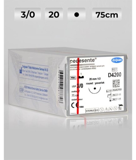 D4200 DOĞSAN Pedesente 3/0 20 1/2 Yuvarlak (●) 75Cm PDO Emilebilir Sütür 12 Ad./Pkt