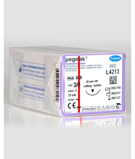 L4213 Pegelak 3/0 20 3/8 Keskin (▼) 75Cm PGLA Emilebilir Sütür 12 Ad./Pkt