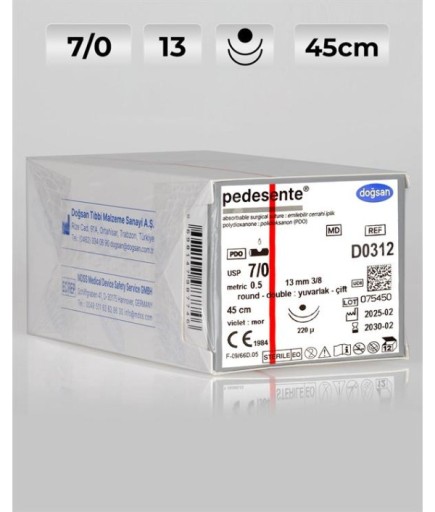 D0312 DOĞSAN Pedesente 7/0 13 3/8 Yuvarlak (●),Çift 45Cm PDO Emilebilir Sütür 12 Ad./Pkt