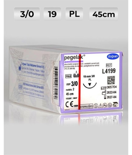 L4199 DOĞSAN Pegelak 3/0 19 3/8 PL 45Cm PGLA Emilebilir Sütür 12 Ad./Pkt