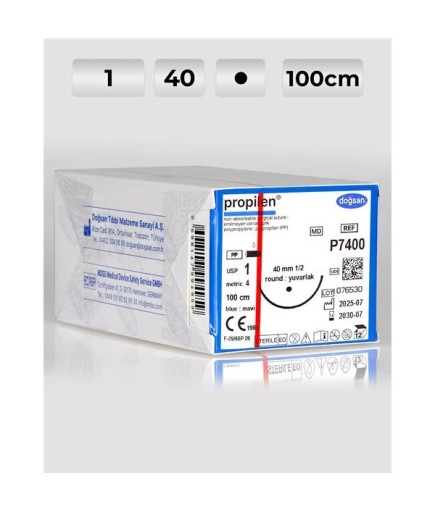 P7400 DOĞSAN Propilen 1 40 1/2 Yuvarlak (●) 100Cm Polipropilen Emilemeyen Sütür 12 Ad./Pkt