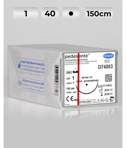 D74003 DOĞSAN Pedesente 1 40 1/2 Yuvarlak (●) 150Cm PDO Emilebilir Sütür 12 Ad./Pkt