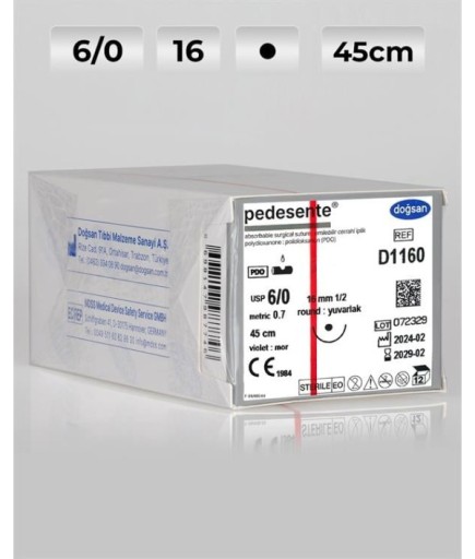 D1160 DOĞSAN Pedesente 6/0 16 1/2 Yuvarlak (●) 75Cm PDO Emilebilir Sütür 12 Ad./Pkt